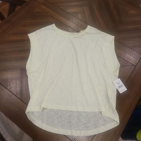 Free People Oversized Tee White and Light Green Small - Picture 1 of 6